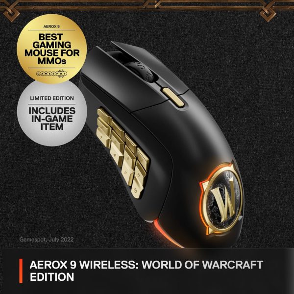 SteelSeries Aerox 9 Wireless: World of Warcraft Edition — Free in-Game Item — MMO Gaming Mouse — 18 Programmable Buttons — Lightweight — Bluetooth/2.4GHz — 18K DPI TrueMove Air Sensor - Image 2