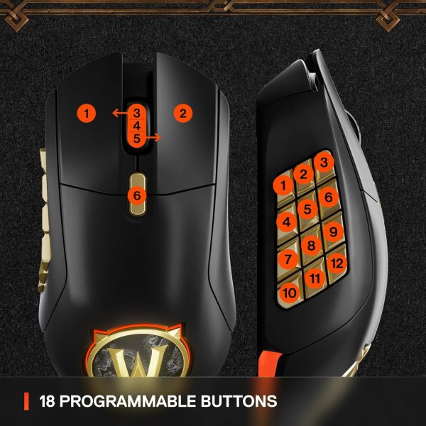 SteelSeries Aerox 9 Wireless: World of Warcraft Edition — Free in-Game Item — MMO Gaming Mouse — 18 Programmable Buttons — Lightweight — Bluetooth/2.4GHz — 18K DPI TrueMove Air Sensor - Image 5