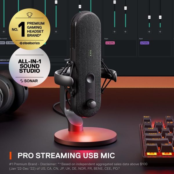 SteelSeries Alias USB Mic for PC — 3x Bigger Capsule for Gaming, Streaming and Podcasting — Sonar for Streamers Audio Software — AI Noise Cancelling — LED Mute & Level Monitoring — Shock Mount - Image 2