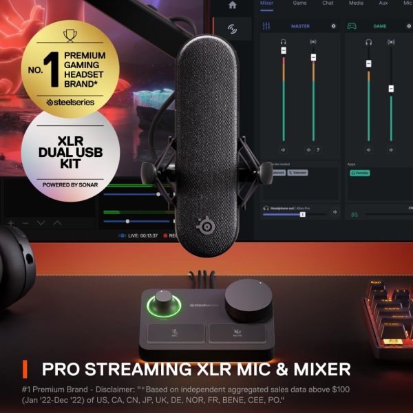 SteelSeries Alias USB Mic for PC — 3x Bigger Capsule for Gaming, Streaming and Podcasting — Sonar for Streamers Audio Software — AI Noise Cancelling — LED Mute & Level Monitoring — Shock Mount - Image 8
