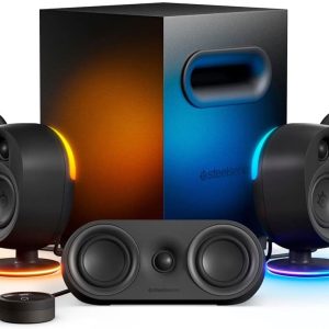SteelSeries Arena 9 Illuminated 5.1 Desktop Gaming Speakers – 5.1 USB Surround Sound – Wireless Rear Speakers – 2-Way Speaker Design – Subwoofer – RGB Light, Bluetooth – PC, PlayStation, Mobile, Mac