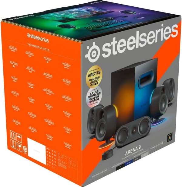 SteelSeries Arena 9 Illuminated 5.1 Desktop Gaming Speakers – 5.1 USB Surround Sound – Wireless Rear Speakers – 2-Way Speaker Design – Subwoofer – RGB Light, Bluetooth – PC, PlayStation, Mobile, Mac - Image 7