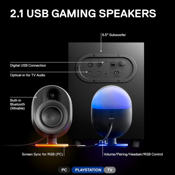 SteelSeries Arena 9 Illuminated 5.1 Desktop Gaming Speakers – 5.1 USB Surround Sound – Wireless Rear Speakers – 2-Way Speaker Design – Subwoofer – RGB Light, Bluetooth – PC, PlayStation, Mobile, Mac - Image 21