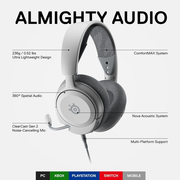 SteelSeries Arctis Nova 1 Multi-System Gaming Headset — Hi-Fi Drivers — 360° Spatial Audio — Comfort Design — Durable — Ultra Lightweight — Noise-Cancelling Mic — PC, PS5/PS4, Switch, Xbox - White - Image 2