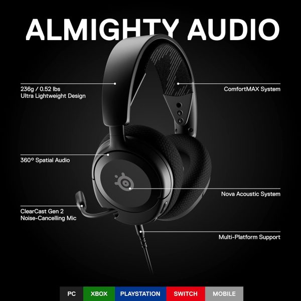 SteelSeries Arctis Nova 1 Multi-System Gaming Headset — Hi-Fi Drivers — 360° Spatial Audio — Comfort Design — Durable — Ultra Lightweight — Noise-Cancelling Mic — PC, PS5/PS4, Switch, Xbox - White - Image 21