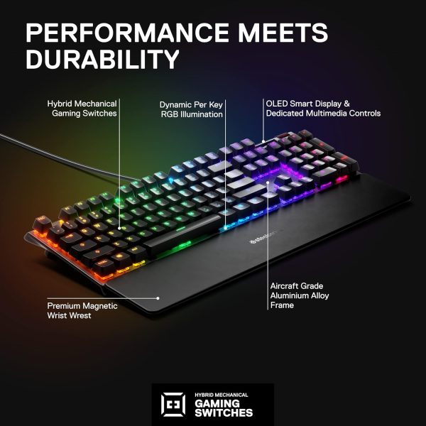 SteelSeries USB Apex 5 Hybrid Mechanical Gaming Keyboard – Per-Key RGB Illumination – Aircraft Grade Aluminum Alloy Frame – OLED Smart Display (Hybrid Blue Switch) - Image 3
