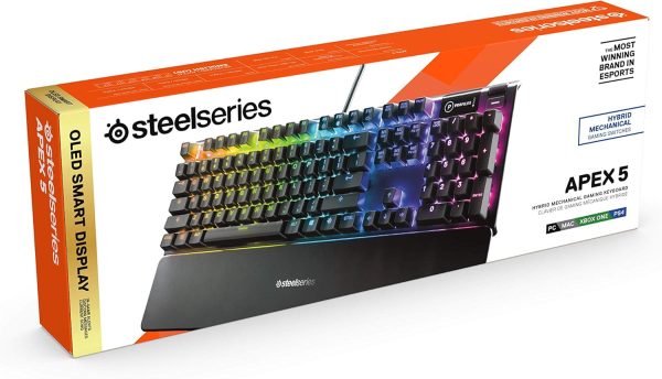 SteelSeries USB Apex 5 Hybrid Mechanical Gaming Keyboard – Per-Key RGB Illumination – Aircraft Grade Aluminum Alloy Frame – OLED Smart Display (Hybrid Blue Switch) - Image 9
