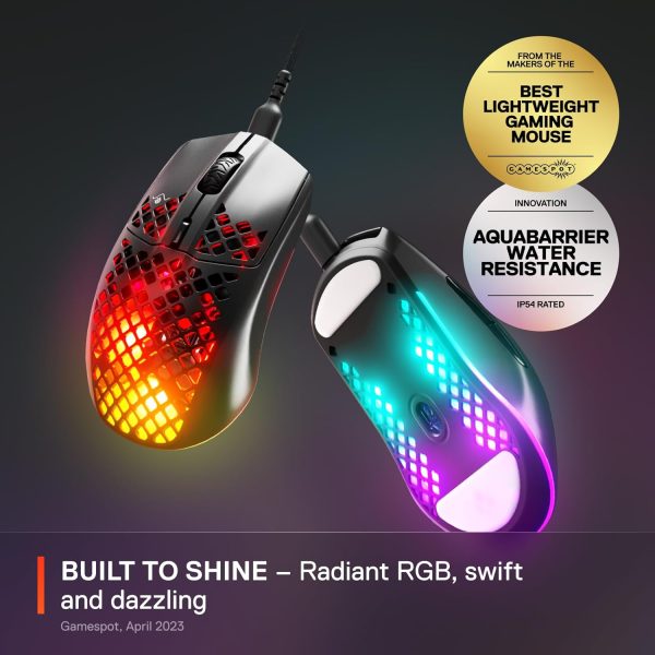 SteelSeries Aerox 3 - Holey RGB Gaming Mouse - Ultra-lightweight Water Resistant Design - 8,500 DPI TrueMove Core Optical Sensor - Onyx - Image 2