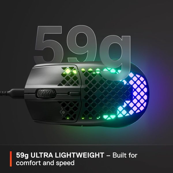 SteelSeries Aerox 3 - Holey RGB Gaming Mouse - Ultra-lightweight Water Resistant Design - 8,500 DPI TrueMove Core Optical Sensor - Onyx - Image 4