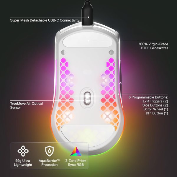 SteelSeries Aerox 3 - Holey RGB Gaming Mouse - Ultra-lightweight Water Resistant Design - 8,500 DPI TrueMove Core Optical Sensor - Onyx - Image 10